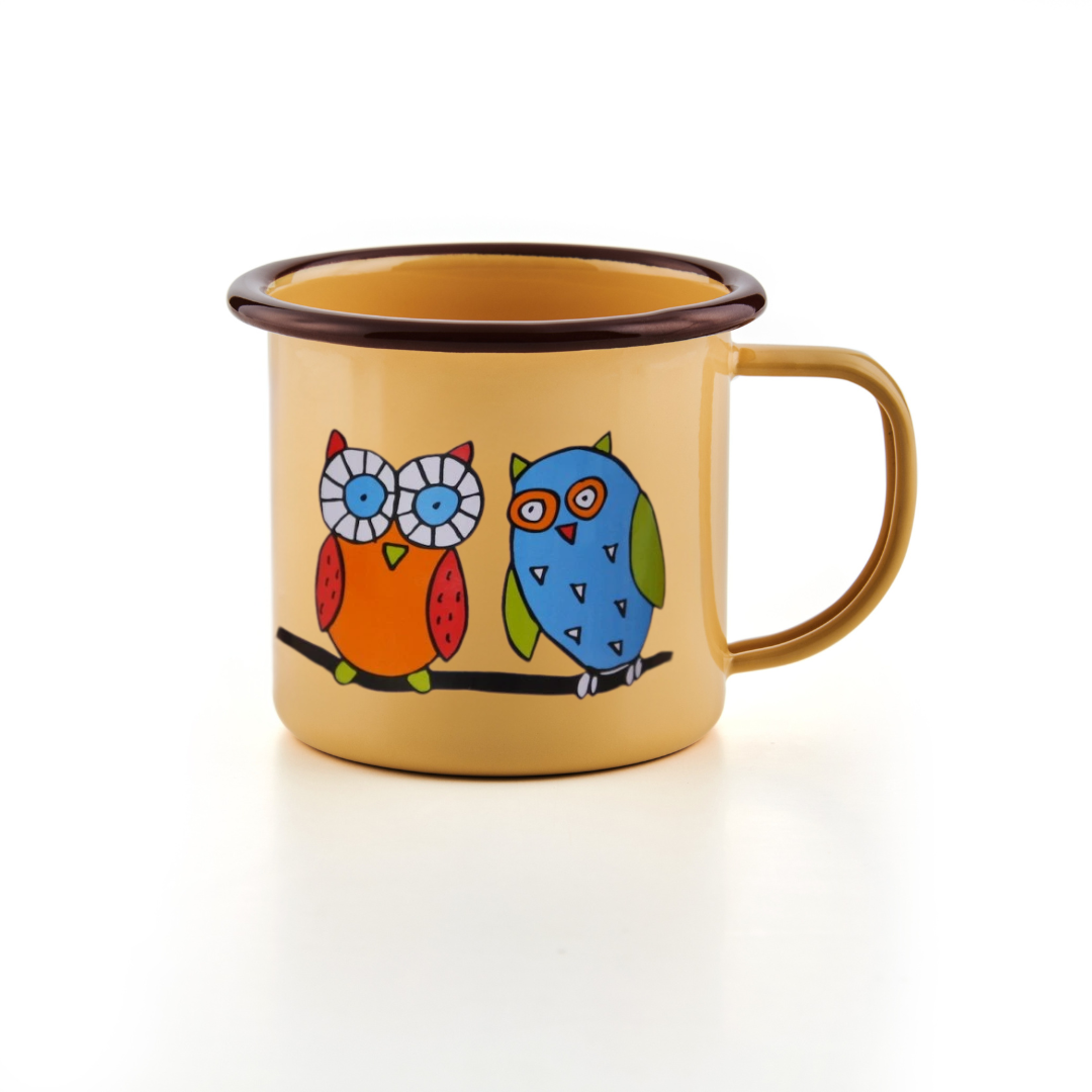 Kindertasse gelb 350ml brauner Rand Eule