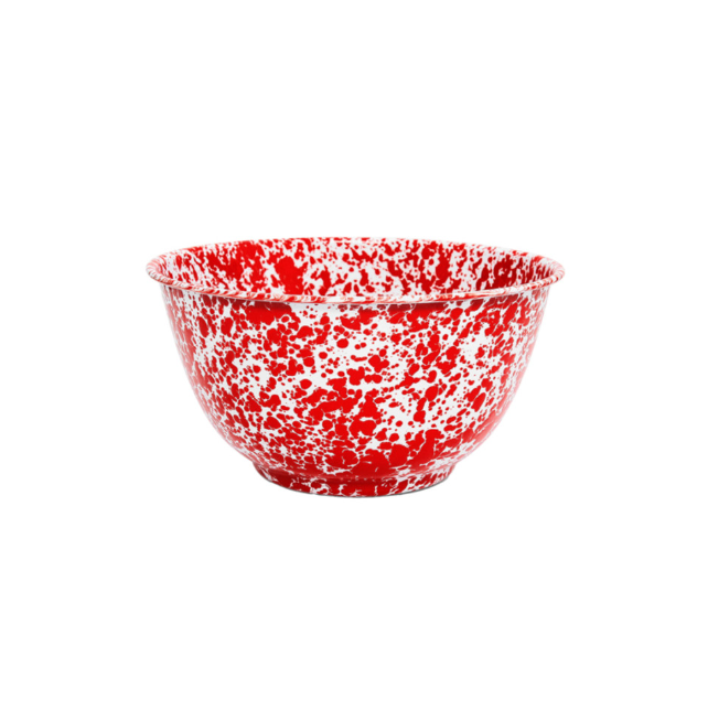 Emaille Schüssel 27cm Marmor rot/weiß