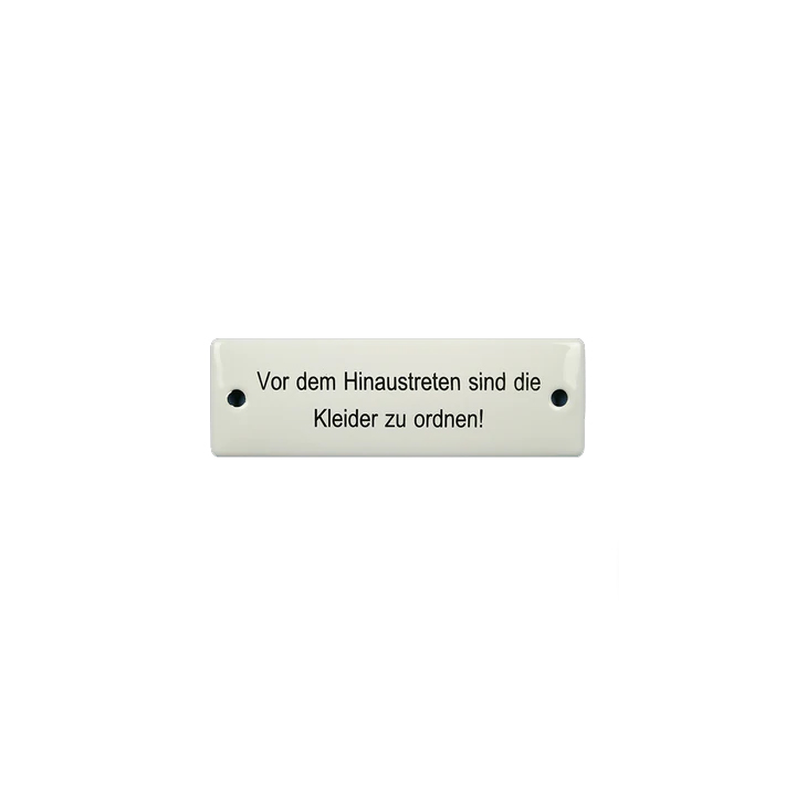 Emaille Schild Türschild "Vor dem Hinaustreten sind die Kleider zu ordnen!" Emailschild