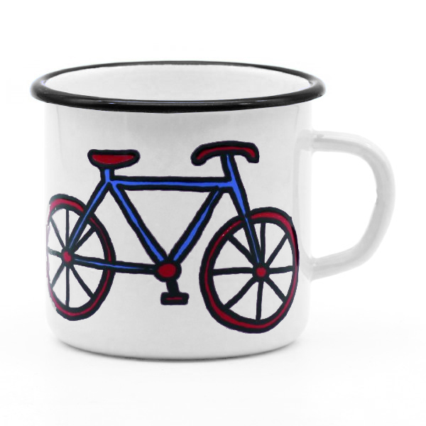 Emaille Tasse Fahrrad weiß 