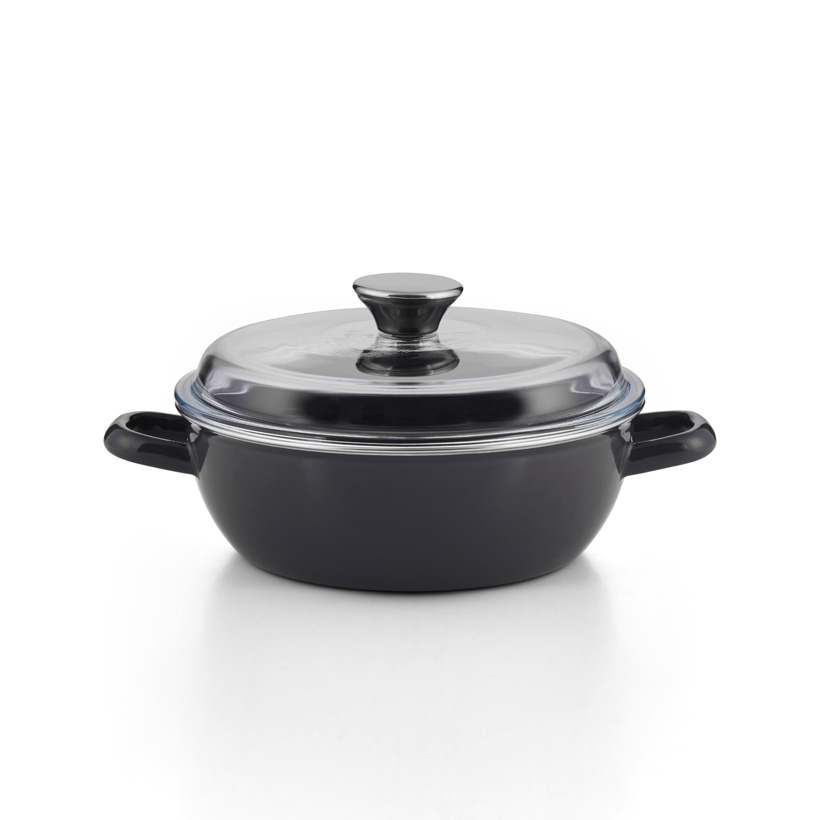 Emaille Riess Schmorpfanne mit glasdeckel 20cm Dark Grey