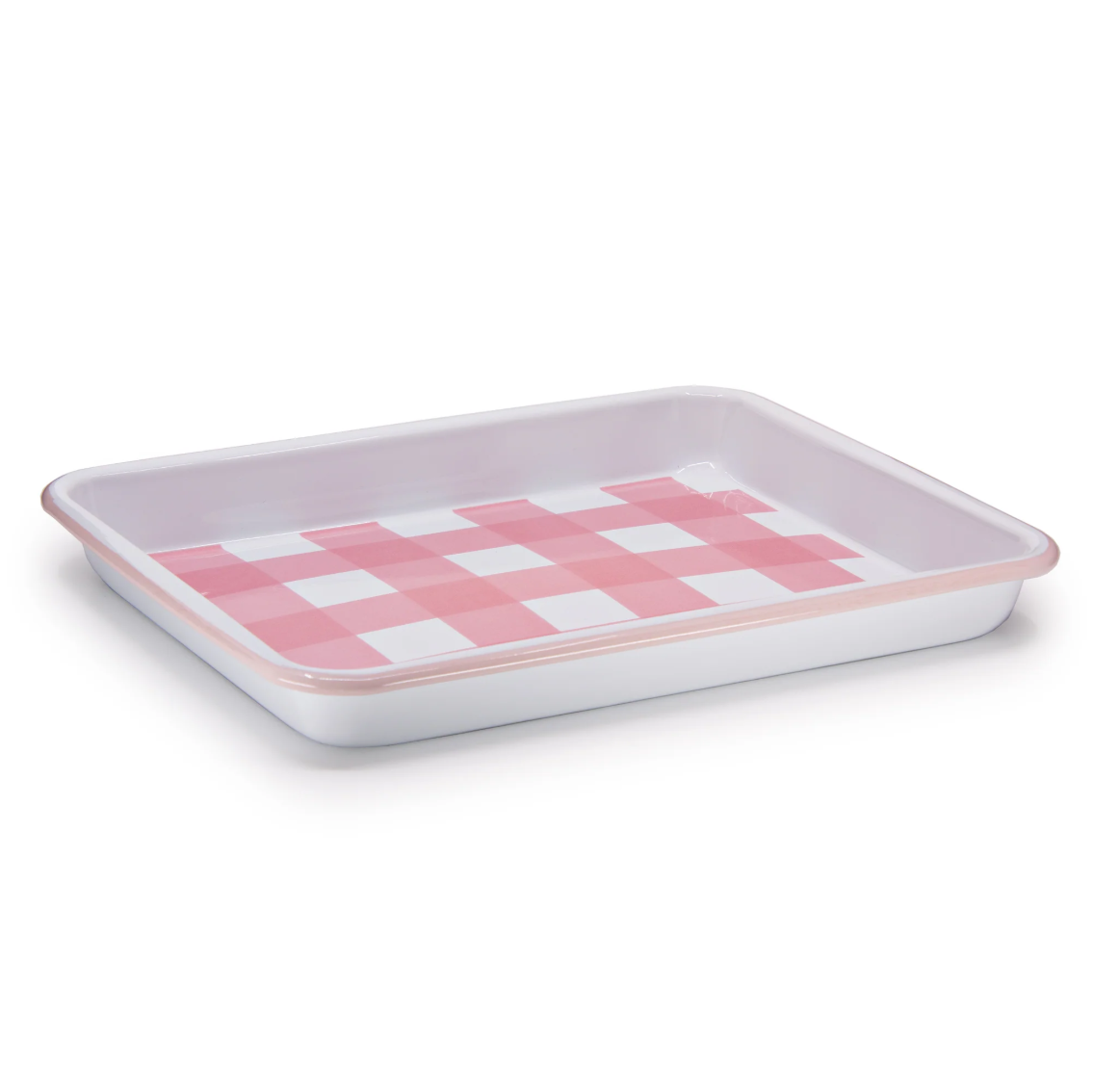 Emaille Tablett kariert pink/weiß 29x23cm
