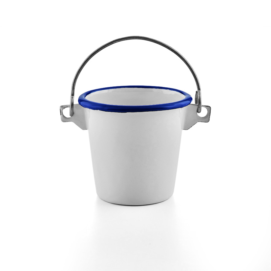 Emaille Eimer Kindereimer Mini Eimer weiß mit blauem Rand
