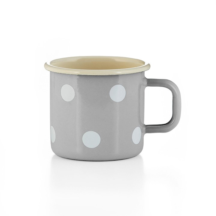 Emaille Tasse Becher grau Tupfen 