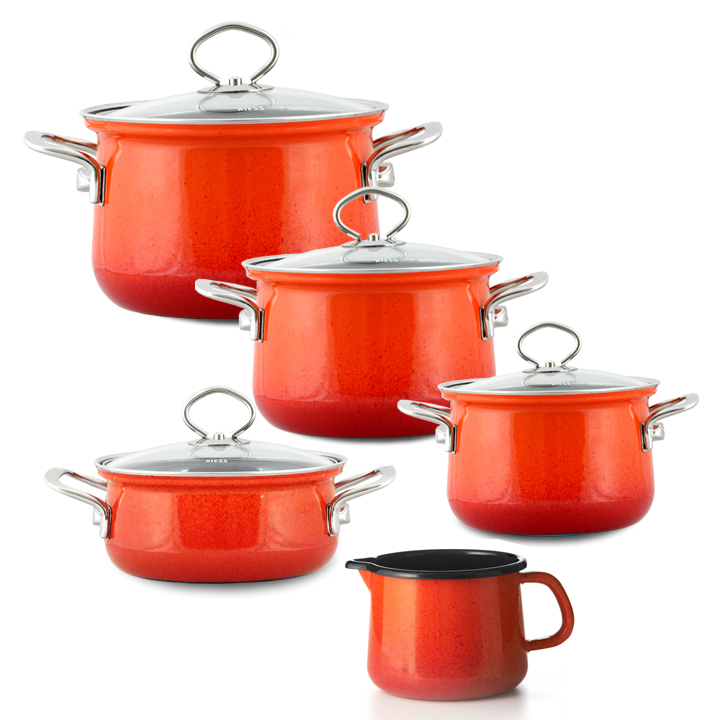 Riess Emaille Set Corall 5 teilig Pfanne Emailset Topfset