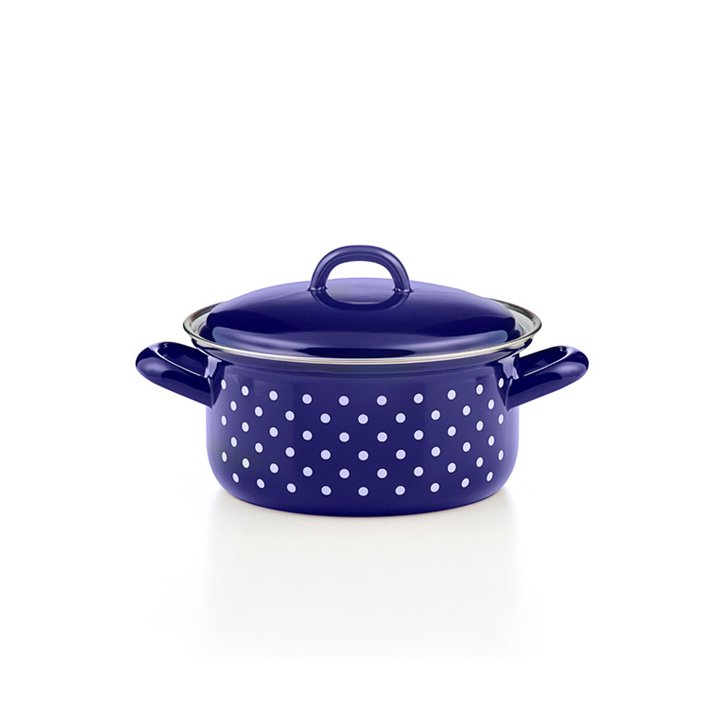 Riess Kasserolle Pünktchenblau Emaille 16cm 1 Liter