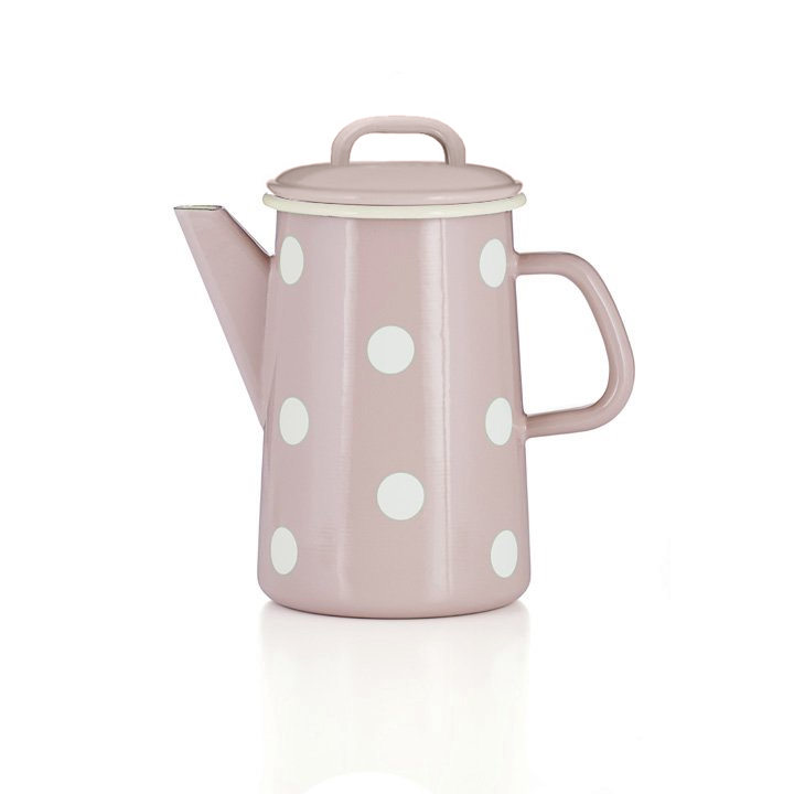 Emaille Kaffeekanne rosa Tupfen