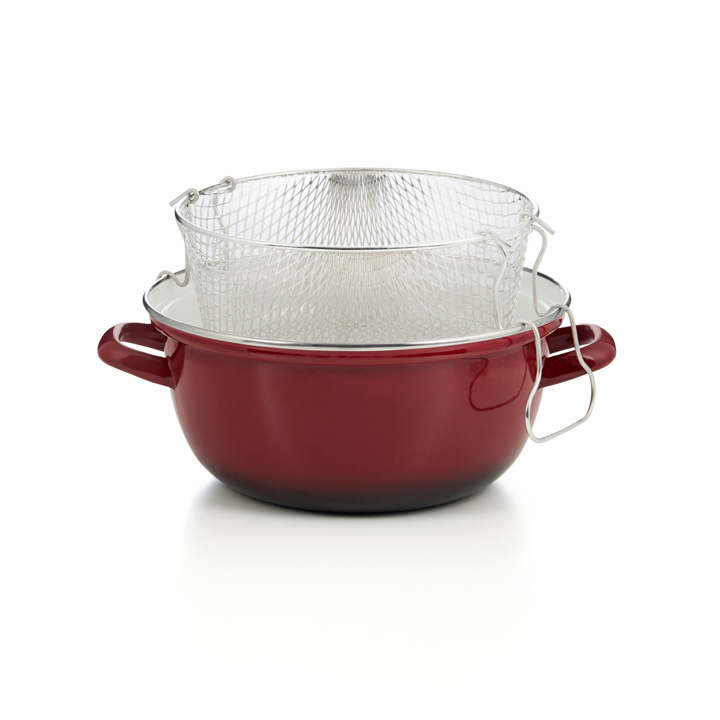Emaille Pommes-frites Topf Frittiertopf mit Glasdeckel
