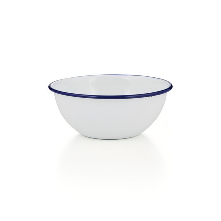 Emaille Schüssel, Schale weiß mit blauem Rand 18cm
