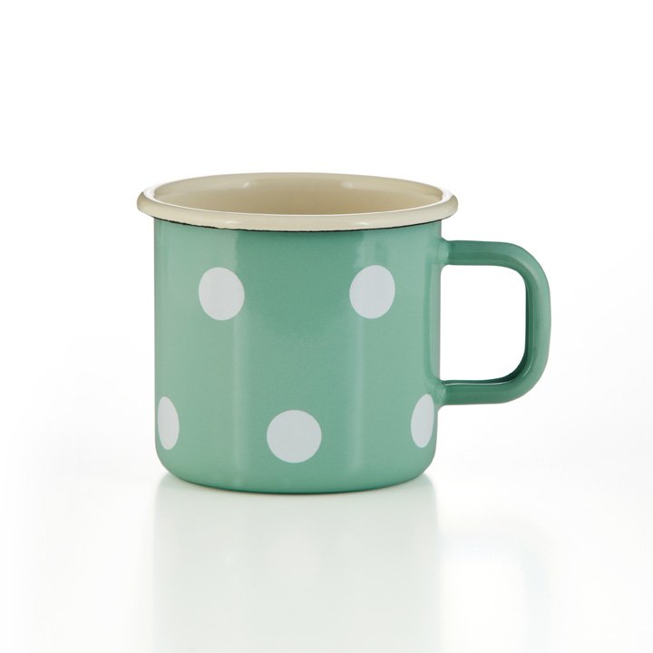 Emaille Tasse Becher hellgrün Tupfen 
