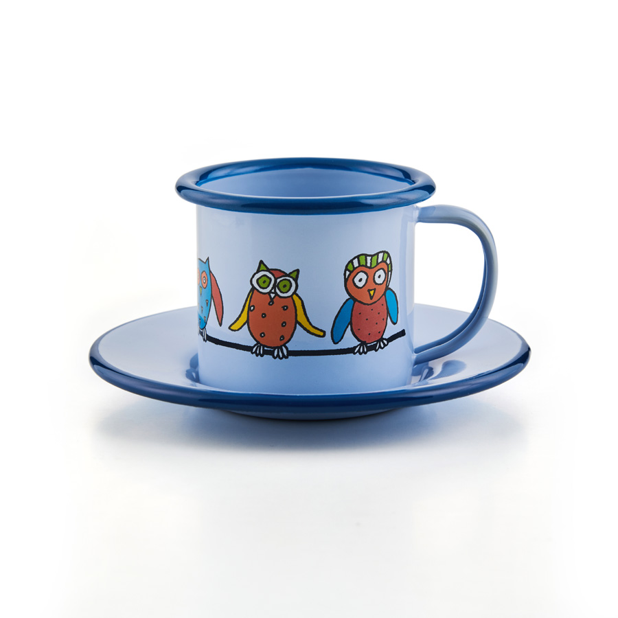 Emaille Kindertasse mit Untertasse 160ml hellblau