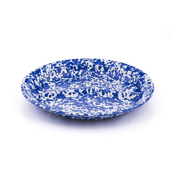 Crow Canyon Emaille Teller 3-geteilt 27cm Marmor blau-weiß/creme