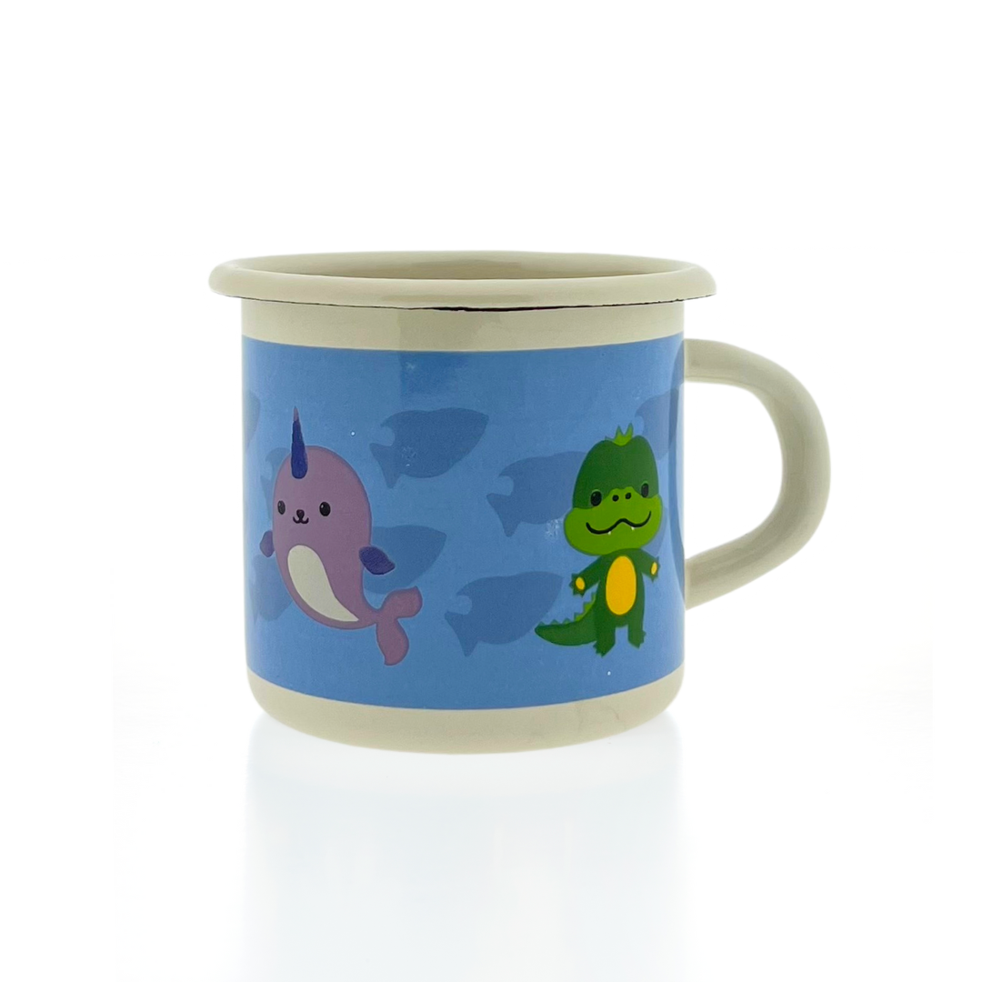 Tasse Kinder mit Tieren blau 8cm