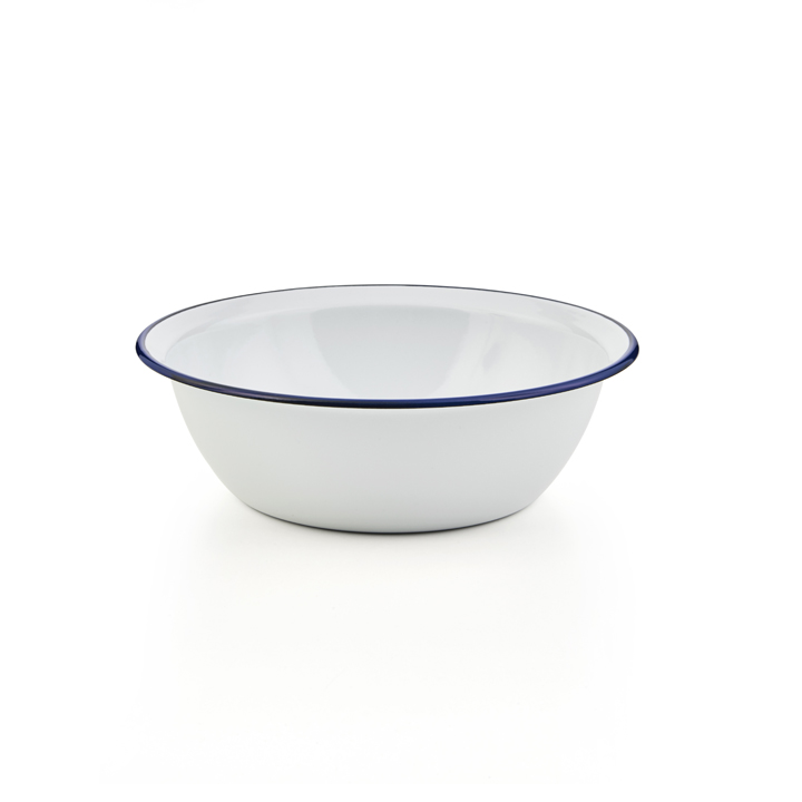 Emaille Schüssel Schale weiß mit blauem Rand 28cm 