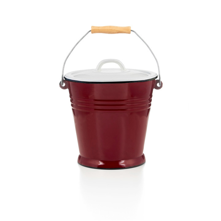 Emaille Eimer 5 Liter rot mit Deckel