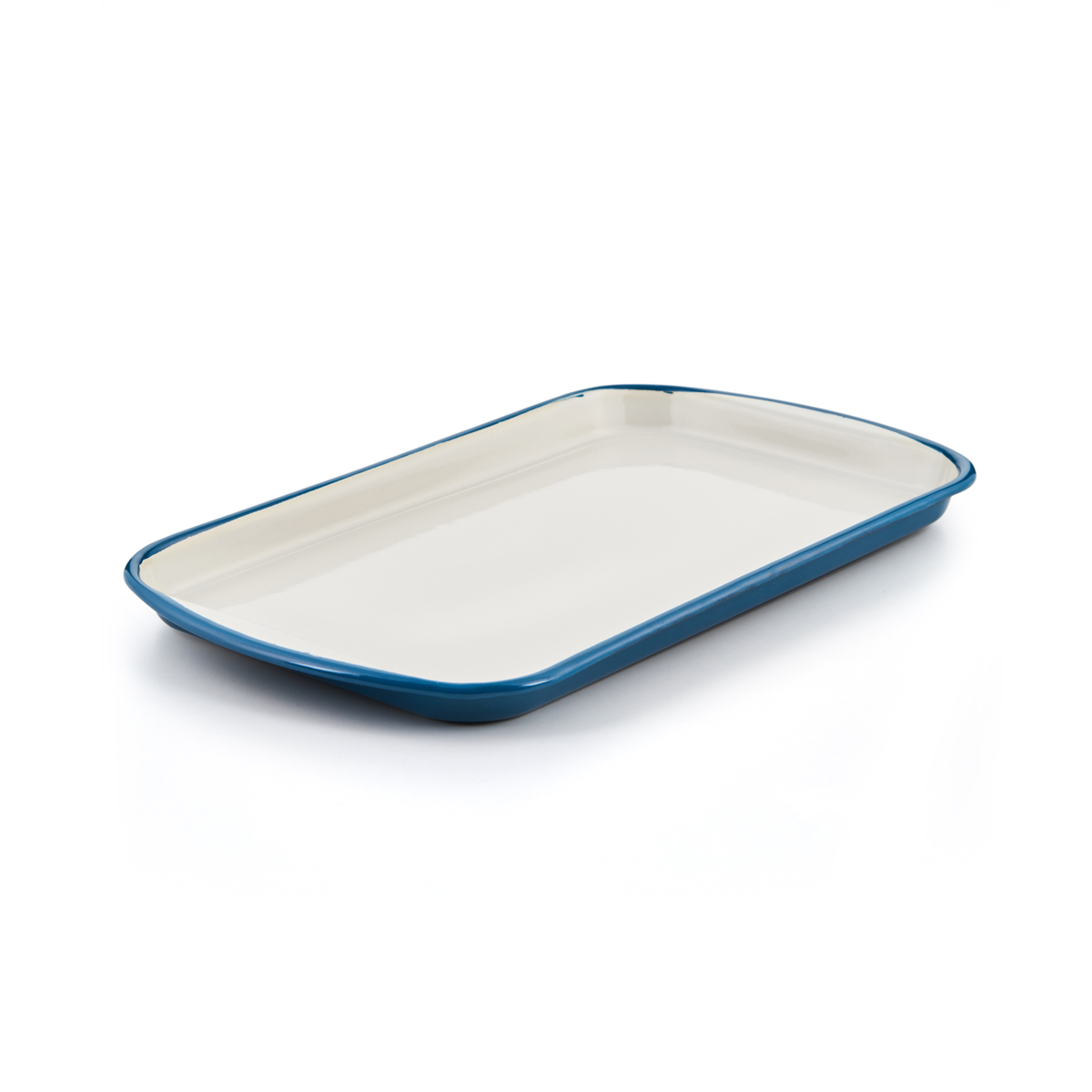 Emaille Tablett Servierplatte petrol creme