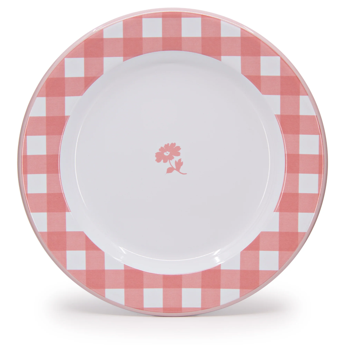 Emaille Teller 26cm kariert pink/weiß Dinner Plate