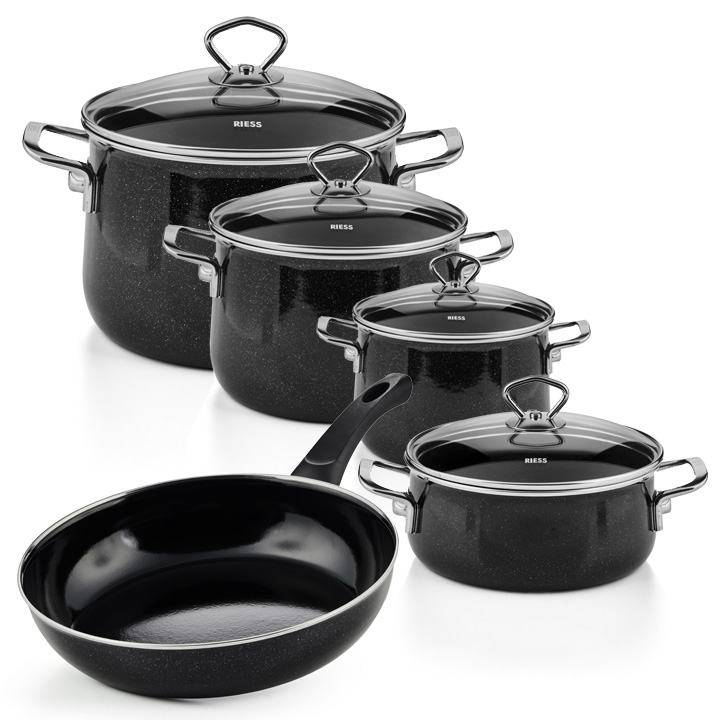 Riess Emaille Set Black Magic 5 teilig Pfanne