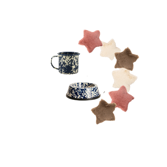 Schnurren & Schlürfen – Napf, Spielzeug & Tasse für dich und deine Katze navy creme Stern