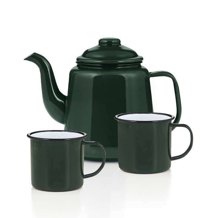 Emaille Teekanne Set grün