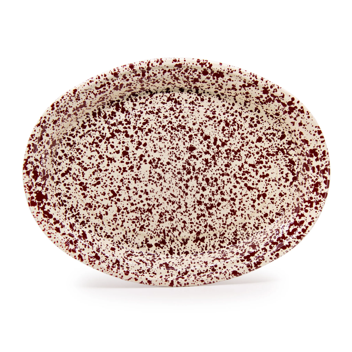 Emaille Teller oval 44,5 x 33,5 cm Marmor Burgundy Cream