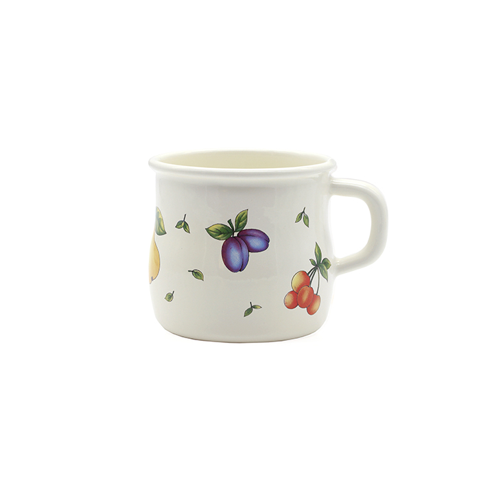 Emaille Riess Tasse Becher Fruit Garden Topf mit Bördel
