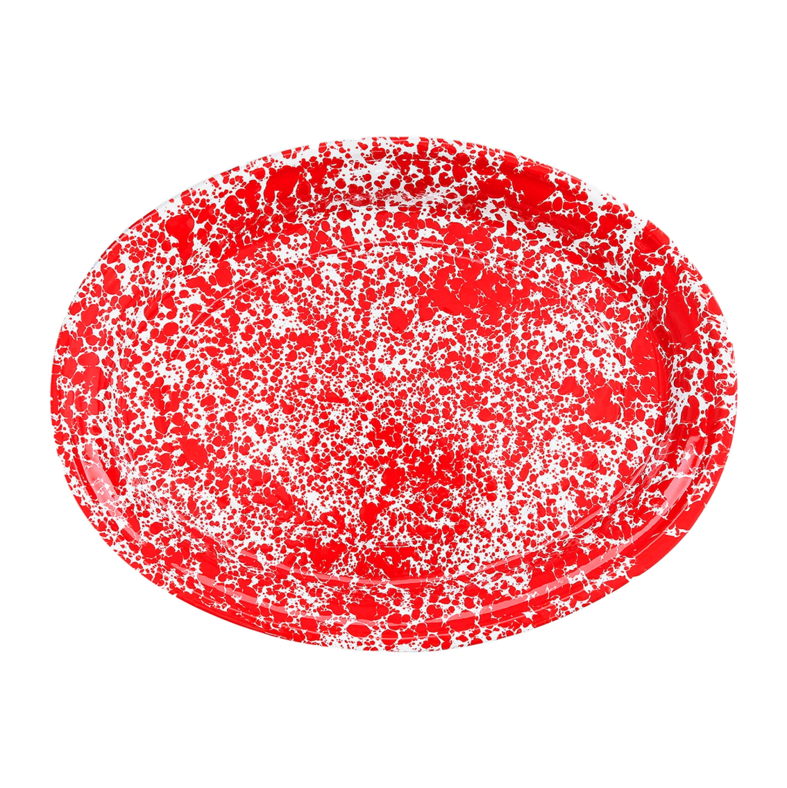 Emaille Teller oval 44,5 x 33,5 cm Marmor rot/weiß