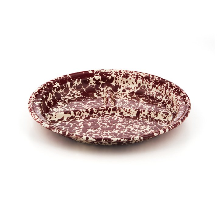 Crow Canyon Emaille Teller 3-geteilt 27cm Marmor bordeaux/creme