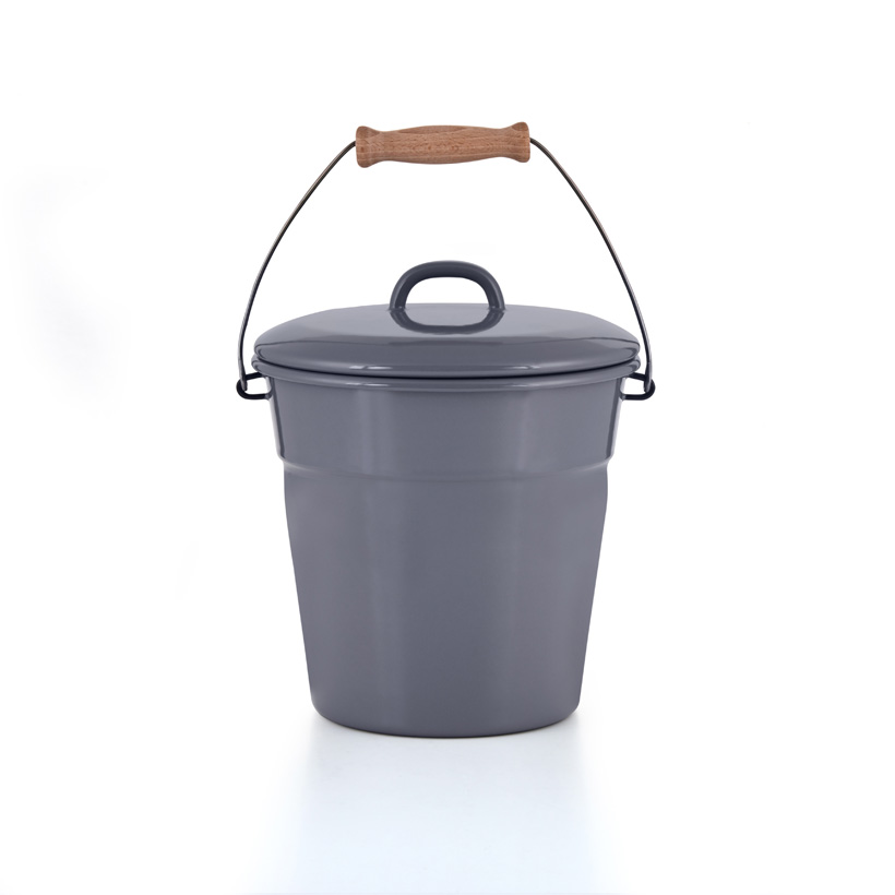 Riess Emaille Allzweckeimer mit Deckel Mülleimer Bio-Eimer Biomülleimer Komposteimer Pure Grey