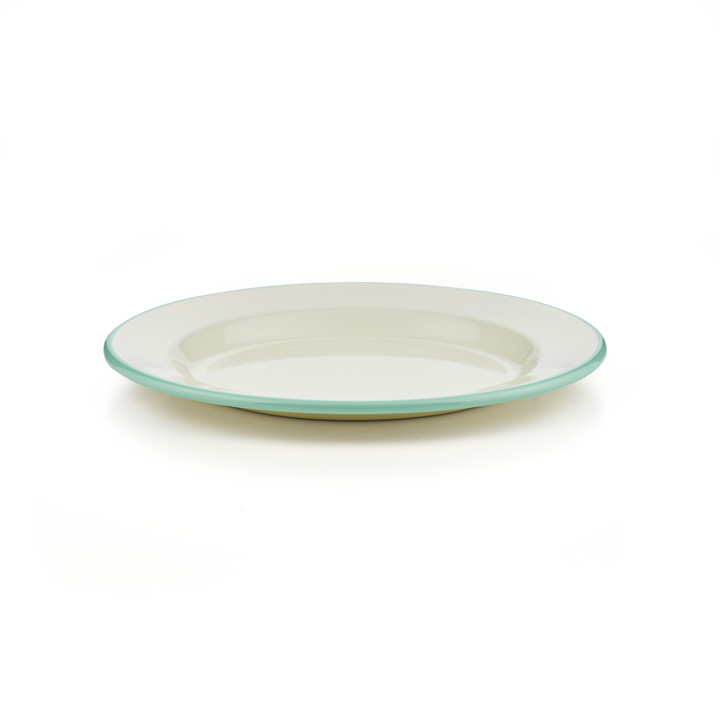 Emaille Teller flach creme mintgrün 24cm