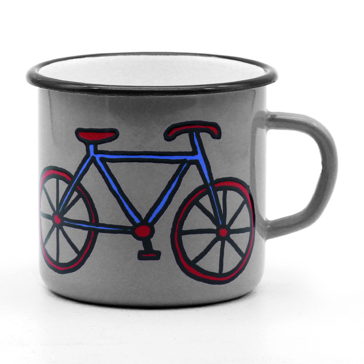 Emaille Tasse Fahrrad grau