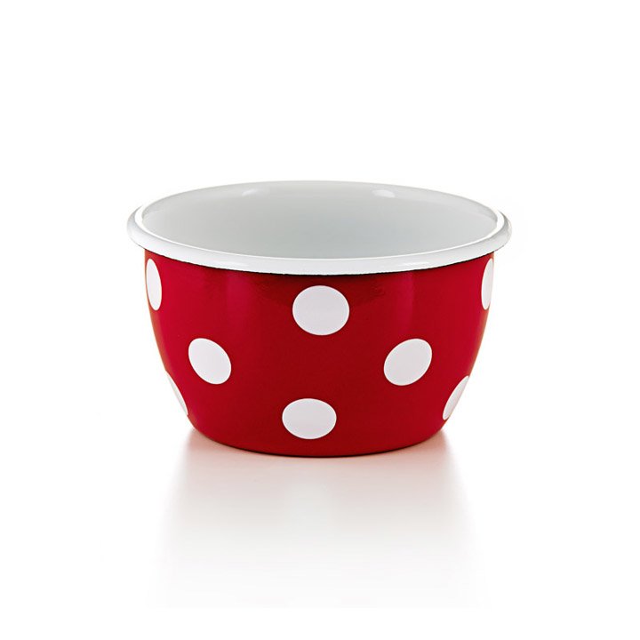 Emaille Schale Schüssel hoch 14cm rot mit weissen punkten tupfen