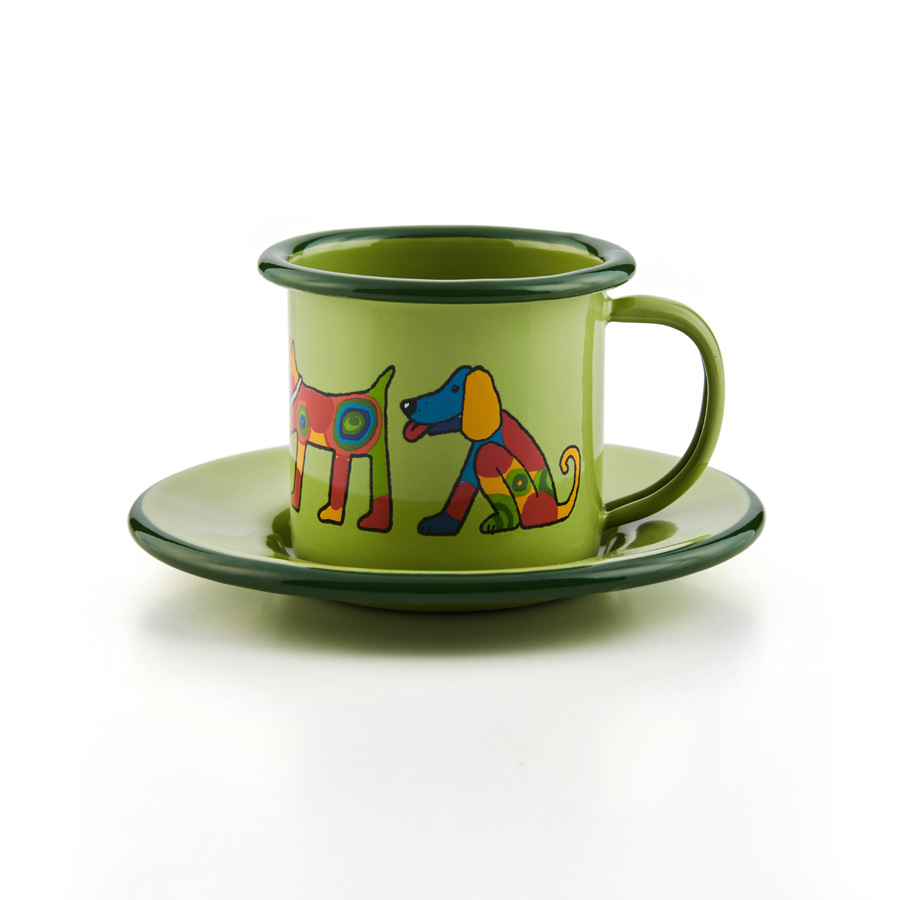 Emaille Kindertasse mit Untertasse 160ml grün