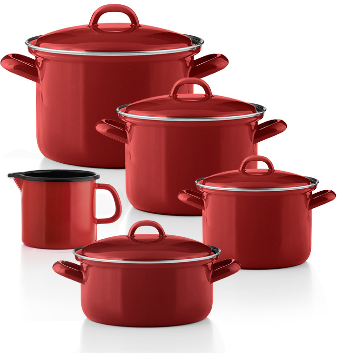 Emailset  "Color Rot " rot Geschirr-Set 5 teilig Topfset