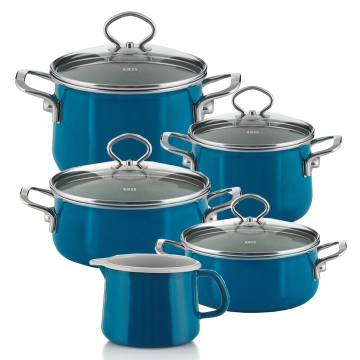 Riess Geschirr-Set 5 teilig Aquamarin Topfset Familienset
