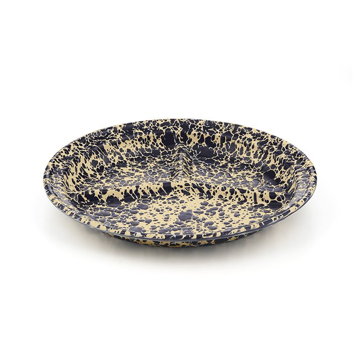 Crow Canyon Emaille Teller 3-geteilt 27cm Marmor navy/creme