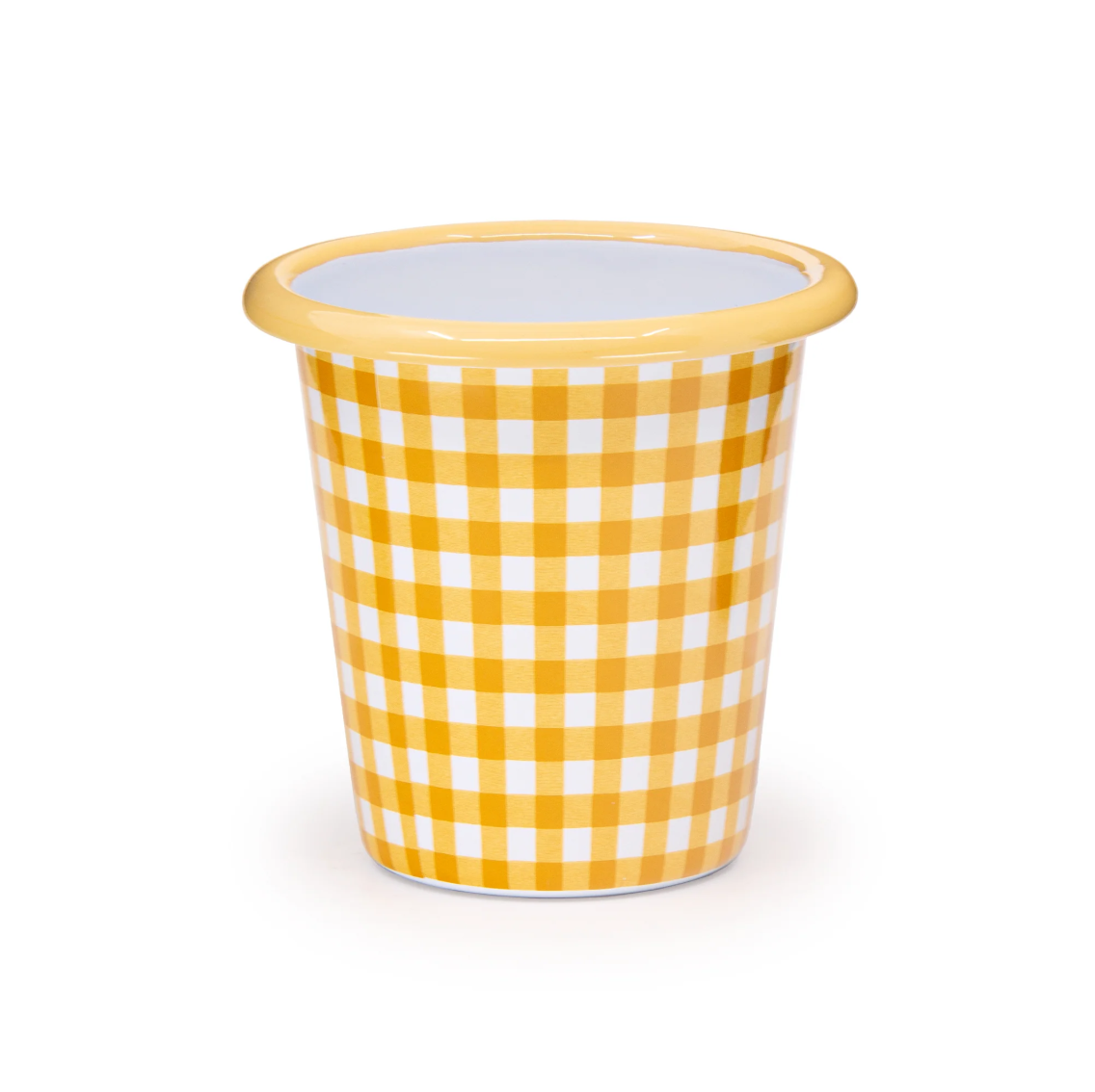 Emaille Becher konisch 300ml kariert gelb/weiß