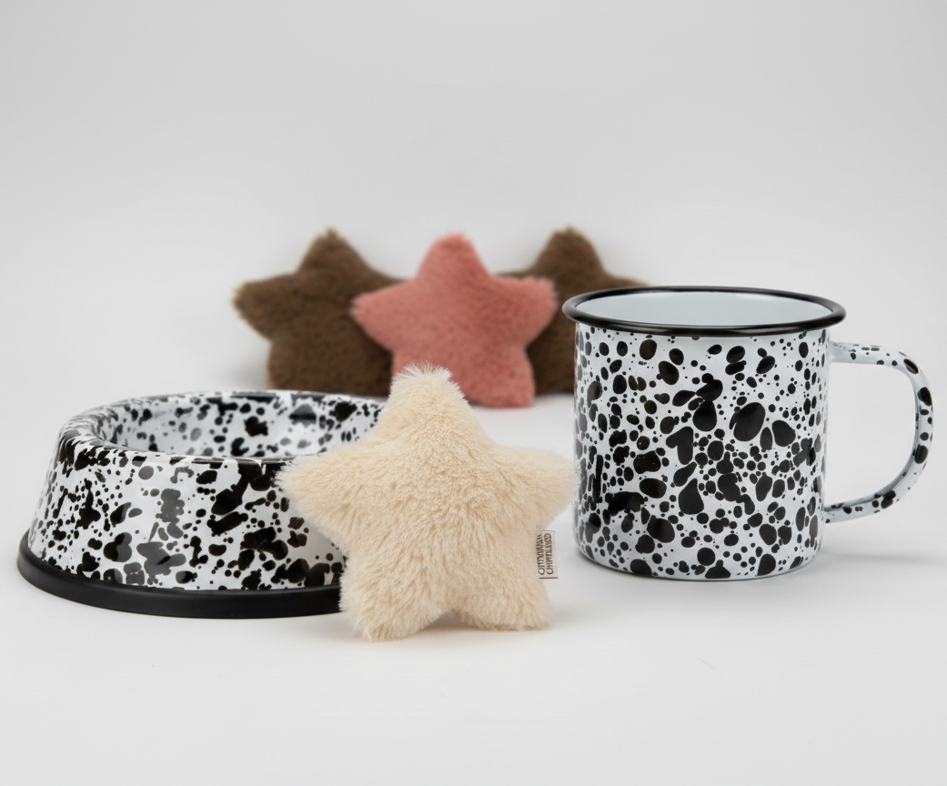 Schnurren & Schlürfen – Napf, Spielzeug & Tasse für dich und deine Katze schwarz/weiß Stern