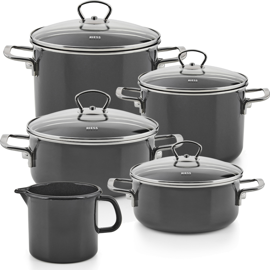 Familienset 5-teilig Dark Grey Topfset mit Schnabeltopf - extrastark