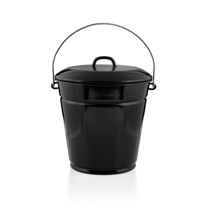 Riess Emaille Eimer mit Deckel Mülleimer Ascheeimer 10 Liters schwarz gesprenkelt