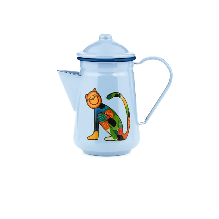 Emaille Kinder Kaffeekanne Tiere Katze Hund 