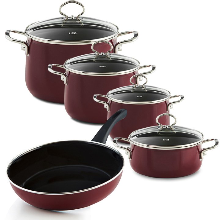 Riess Emaille Set Rosso 5 teilig Pfanne