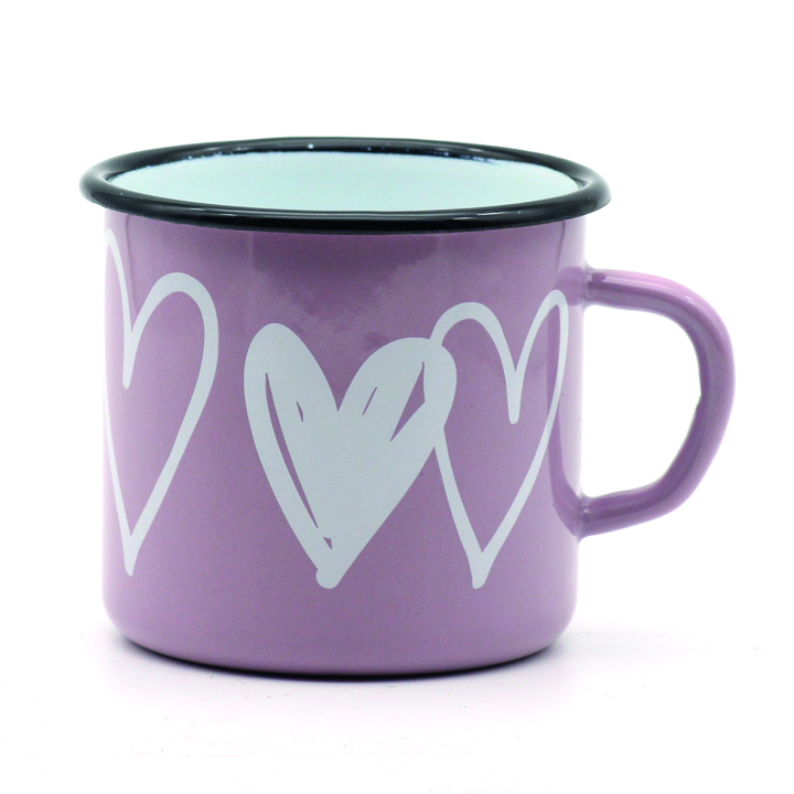Emaille Tasse rosa Herzen 350ml