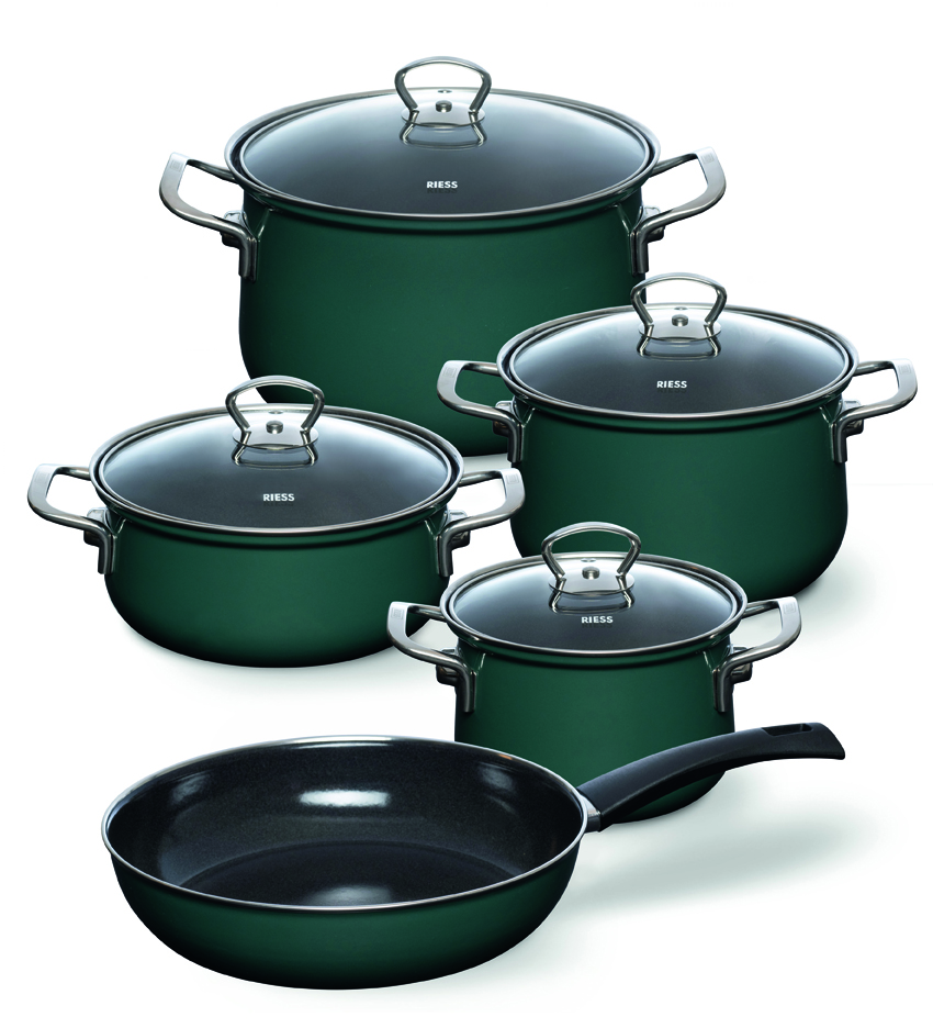 Riess Geschirr-Set 5-teilig Teal Topfset mit Pfanne - extrastark