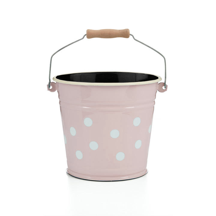 Emaille Eimer 6 Liter rosa mit weißen Punkten
