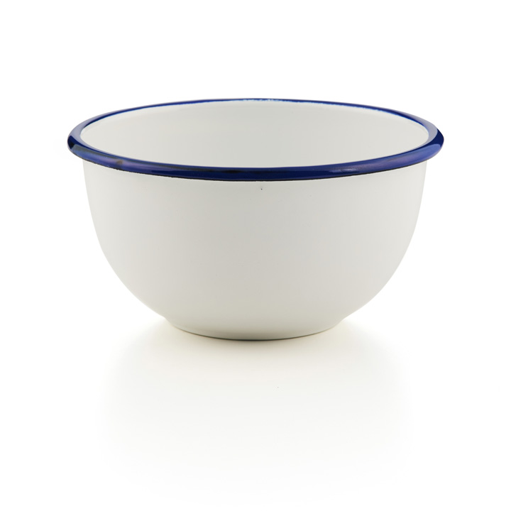 Emaille Schüssel Schale hoch weiß / blau