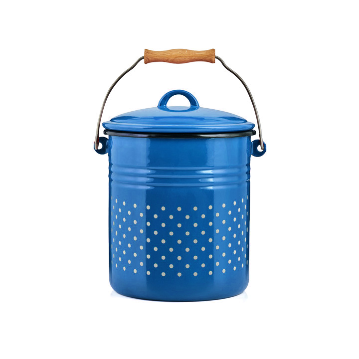 Emaille Eimer Bioeimer Komposteimer blau mit weißen Punkten 5 Liter Bio-Mülleimer