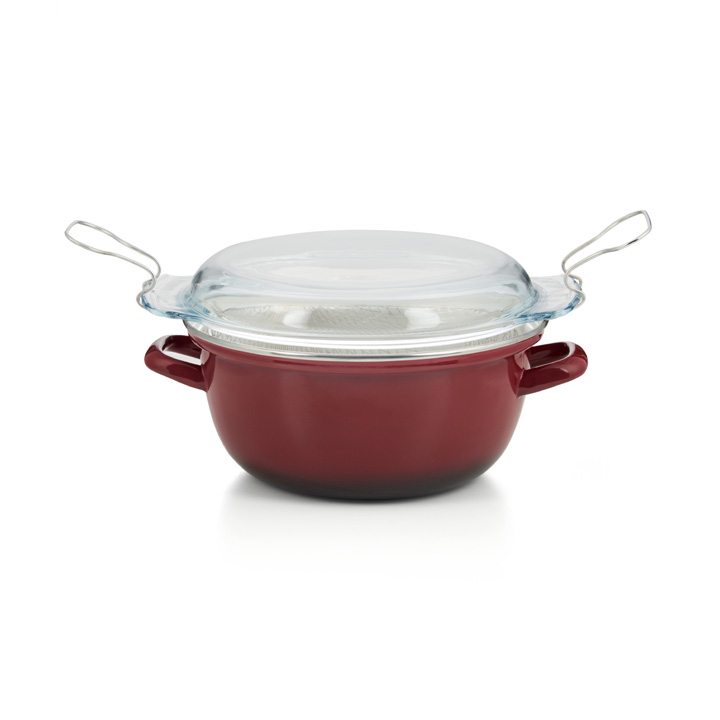 Emaille Pommes-frites Topf Frittiertopf mit Glasdeckel