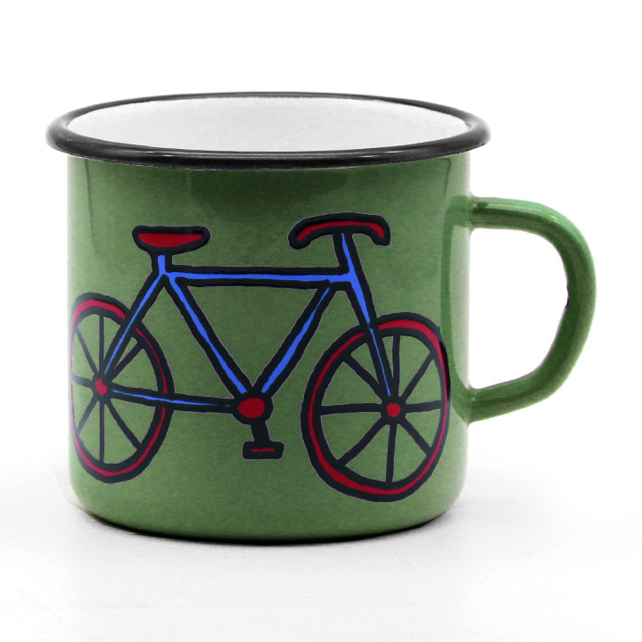 Emaille Tasse Fahrrad grün