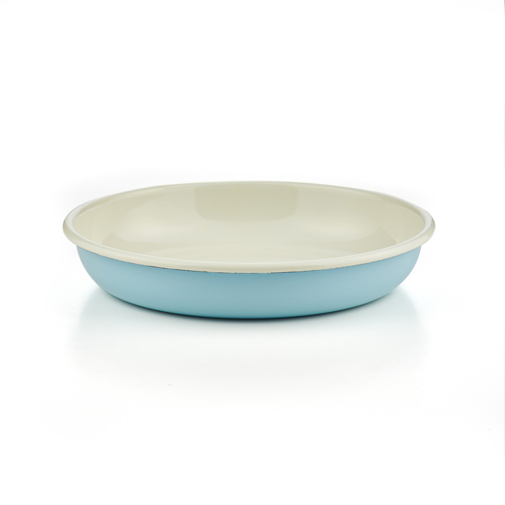 Emaille Teller tief creme hellblau 24cm Suppenteller
